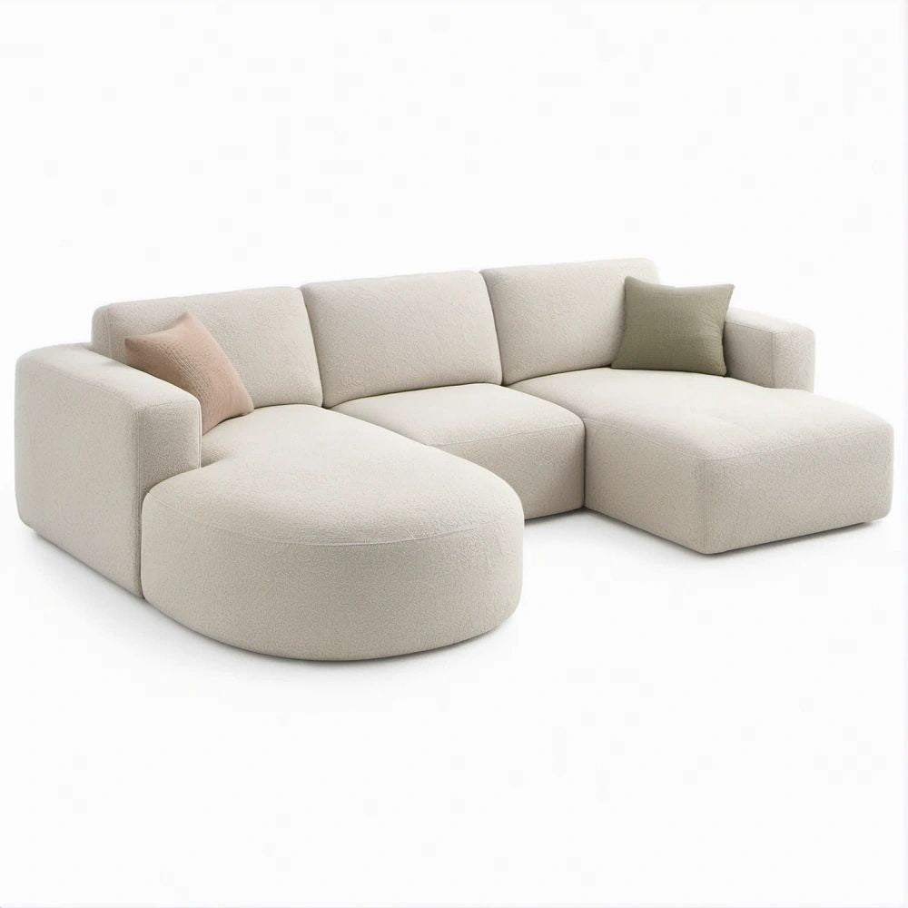 Modulares U-förmiges Ecksofa aus Bouclé in Creme, 300 × 180 × 78 cm