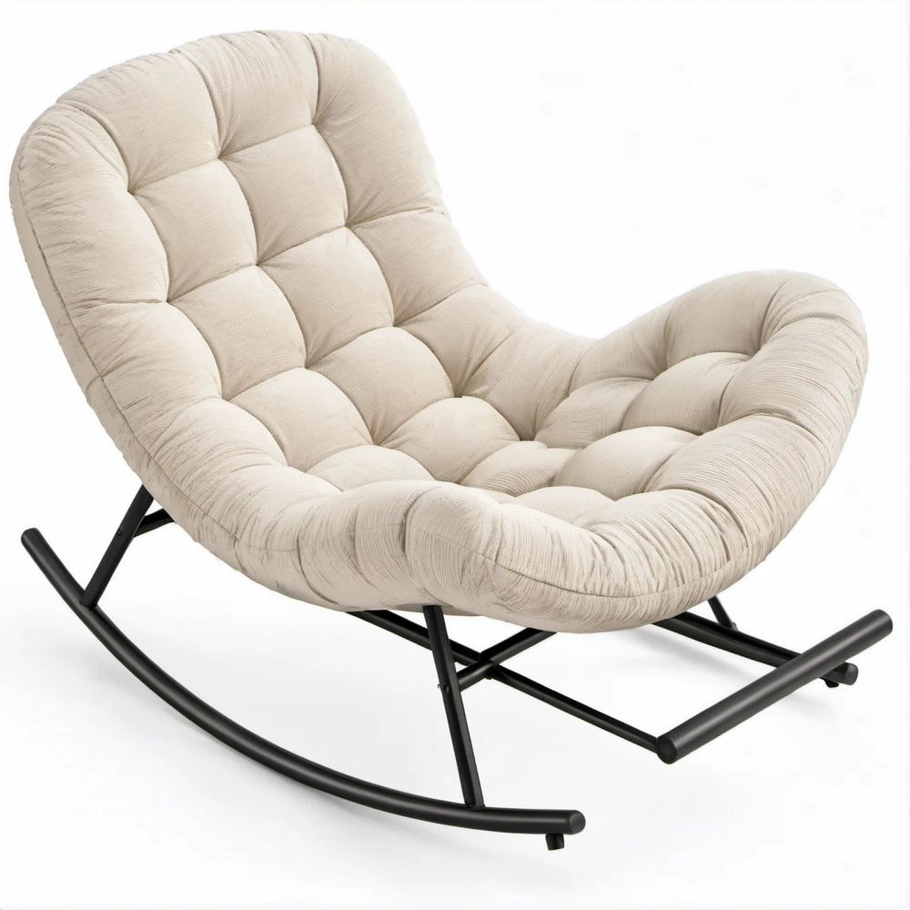 Schaukelstuhl Creme/Schwarz mit Polyesterbezug, 77 x 100 x 95 cm
