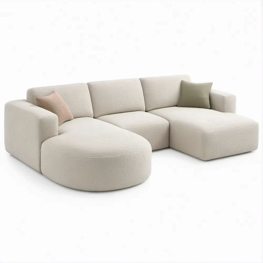 Modulares U-förmiges Ecksofa aus Bouclé in Creme, 300 × 180 × 78 cm