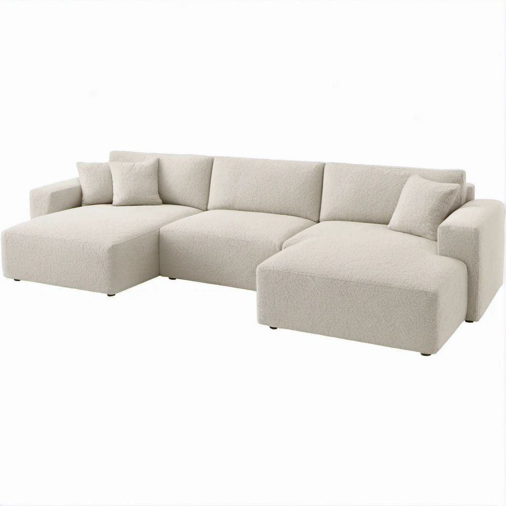 Modulares U-förmiges Ecksofa in Elfenbein aus Polyester-Bouclé, 330 x 170 x 70 cm