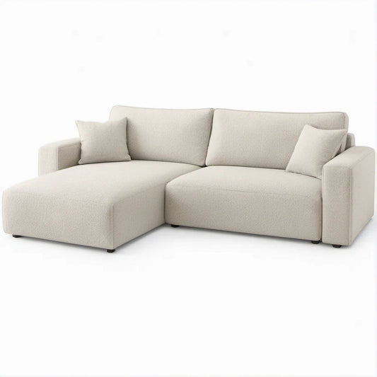 Ecksofa mit linker Recamiere, Bouclé-Polyester, Creme/Schwarz, 230 x 150 x 85 cm