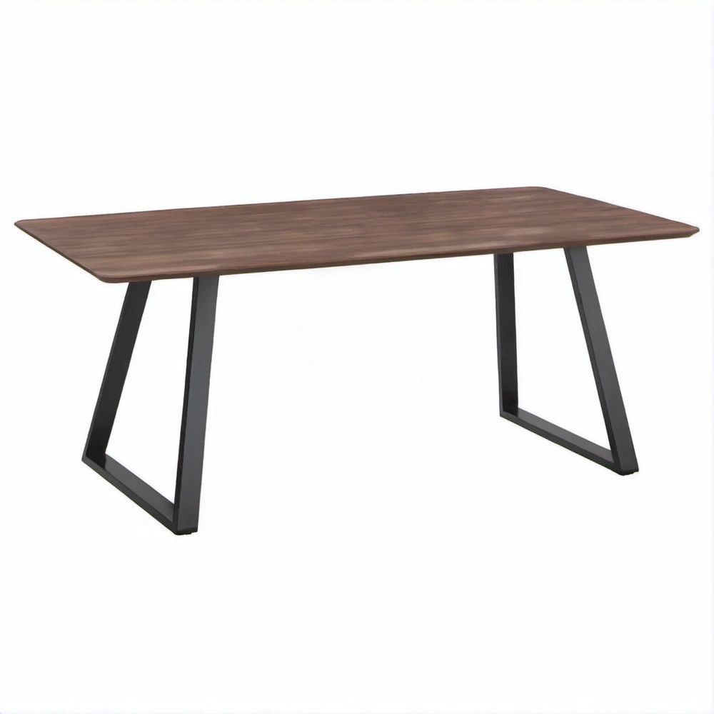 Rechteckiger Tisch in Walnussbraun/Schwarz, MDF und Stahl, 180 x 90 x 75 cm