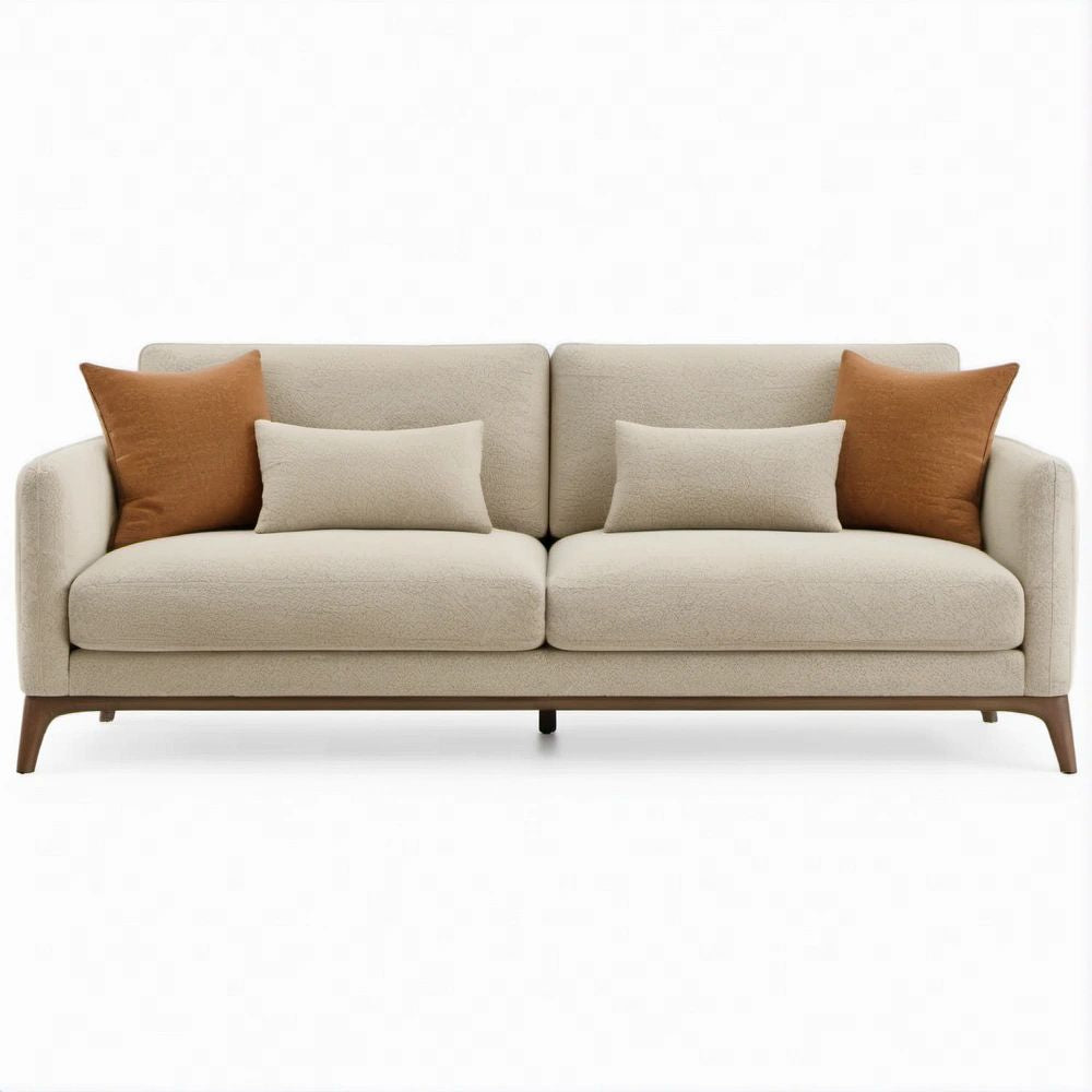2er-Sofa in Beige mit Bouclé-Bezug und Holzfüssen, 200 x 88 x 84 cm