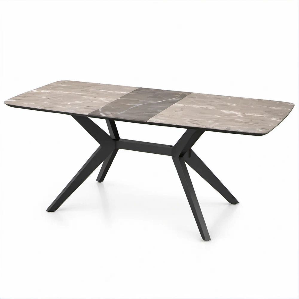 Rechteckiger Esstisch aus Keramik und Stahl, Grau/Schwarz, 180 × 90 × 75 cm