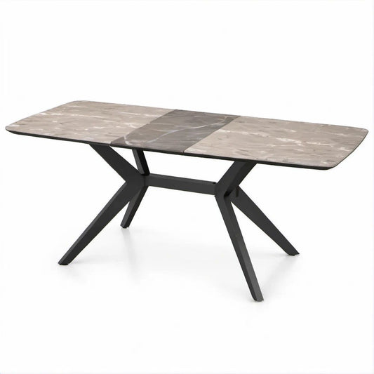 Rechteckiger Esstisch aus Keramik und Stahl, Grau/Schwarz, 180 × 90 × 75 cm