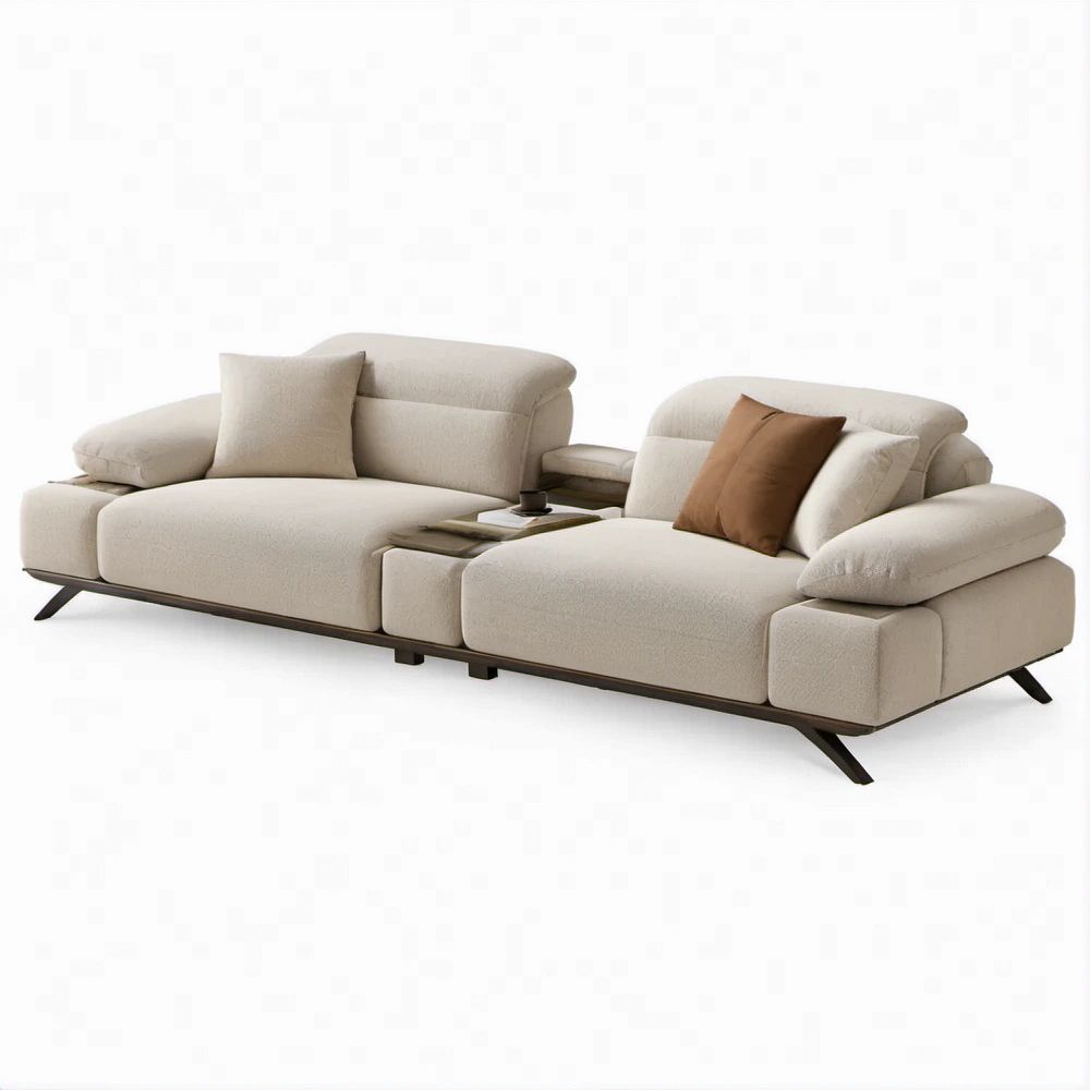 3-Sitzer Sofa in Creme mit Ablagefläche, Polyesterbezug und Metallfüssen, 320 x 105 x 88 cm