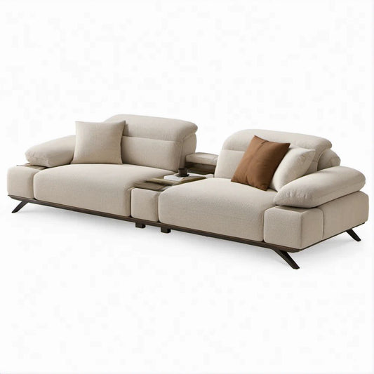 3-Sitzer Sofa in Creme mit Ablagefläche, Polyesterbezug und Metallfüssen, 320 x 105 x 88 cm