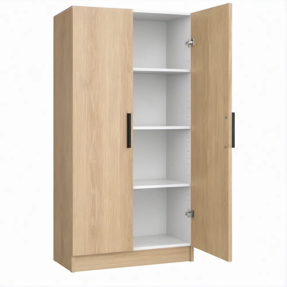 Mehrzweckschrank mit 2 Türen, 3 verstellbaren Einlegeböden, Natur-Eiche/Weiss, 80 x 40 x 180 cm