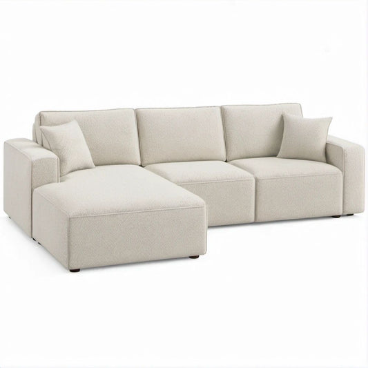 Ecksofa mit linksseitiger Recamiere aus Bouclé, Creme, 280 × 160 × 78 cm