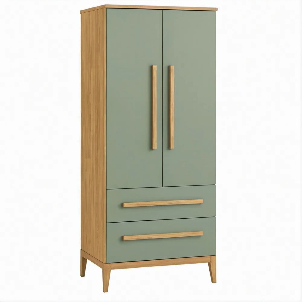 Kleiderschrank mit 2 Türen und 2 Schubladen, Grün/Eiche, 80 × 45 × 180 cm