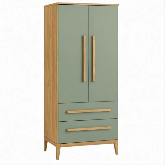Kleiderschrank mit 2 Türen und 2 Schubladen, Grün/Eiche, 80 × 45 × 180 cm