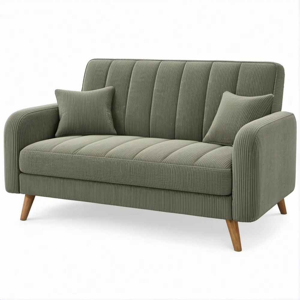 2-Sitzer-Sofa aus olivgrünem Cord mit Kissen, 150 x 84 x 86 cm