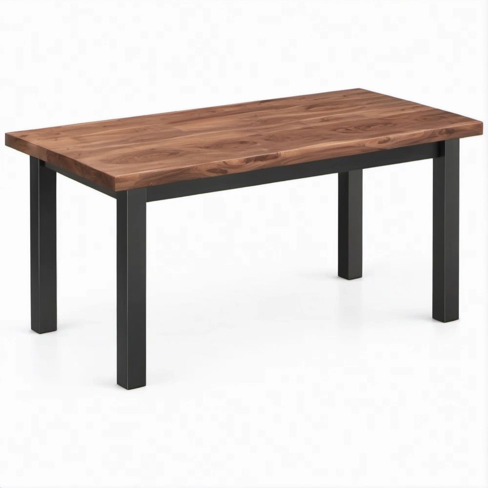 Rechteckiger Esstisch aus Akazien-Massivholz in Braun mit schwarzem Stahlgestell, 160 x 90 x 75 cm