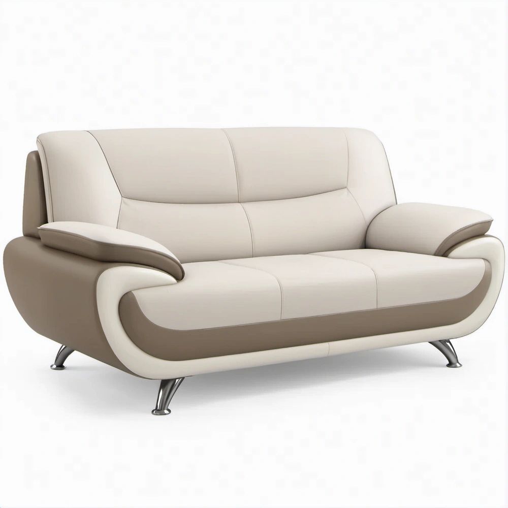 Geschwungenes 2-Sitzer Sofa in Creme und Taupe, PU-Kunstleder, 170 x 92 x 90 cm