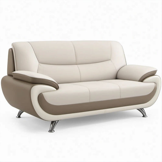 Geschwungenes 2-Sitzer Sofa in Creme und Taupe, PU-Kunstleder, 170 x 92 x 90 cm
