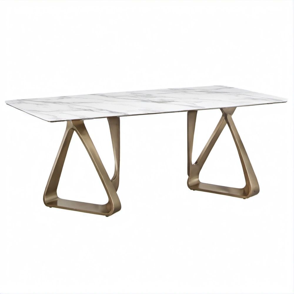Rechteckiger Esstisch in Weiss/Grau/Bronze, Marmoroptik, 180 x 90 x 75 cm