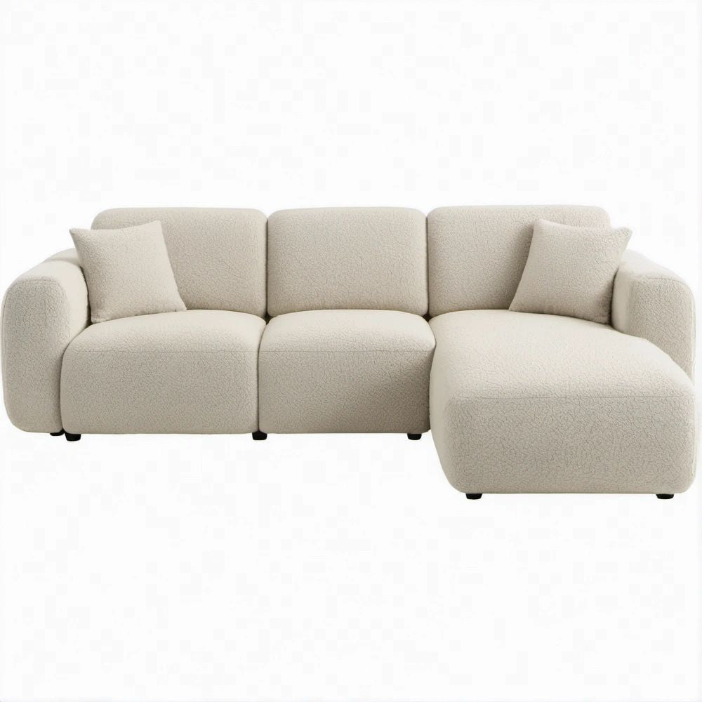 3-Sitzer Ecksofa rechts in Creme, Bouclé-Polyester, 290 x 160 x 76 cm